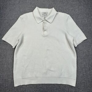 COS Textured Knitted Polo Shirt Mens Medium White Regular Fit Textured Cotton